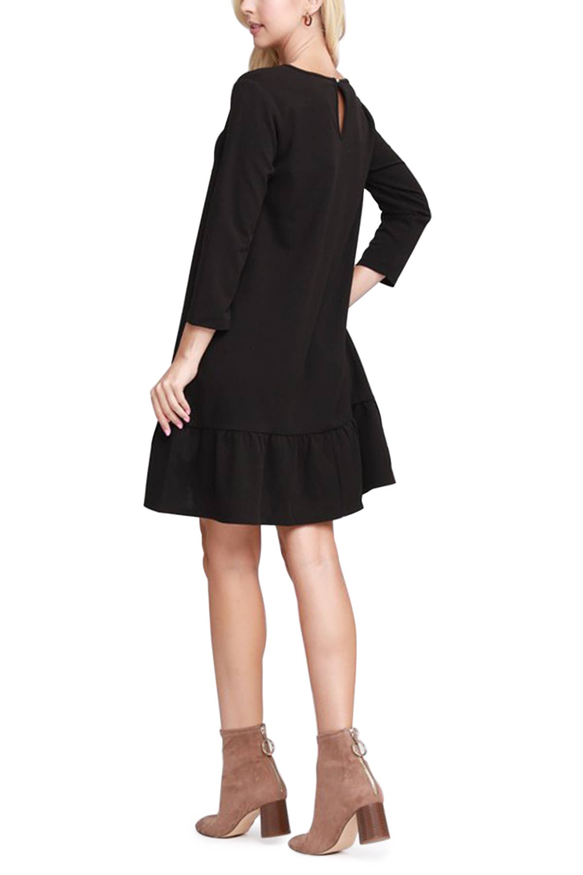 3 4 sleeve black shift dress Scoop Neck 3/4 Sleeve Dress Black / M/L by Sugarlips
